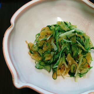 茹で水菜とキュウリの中華風サラダ